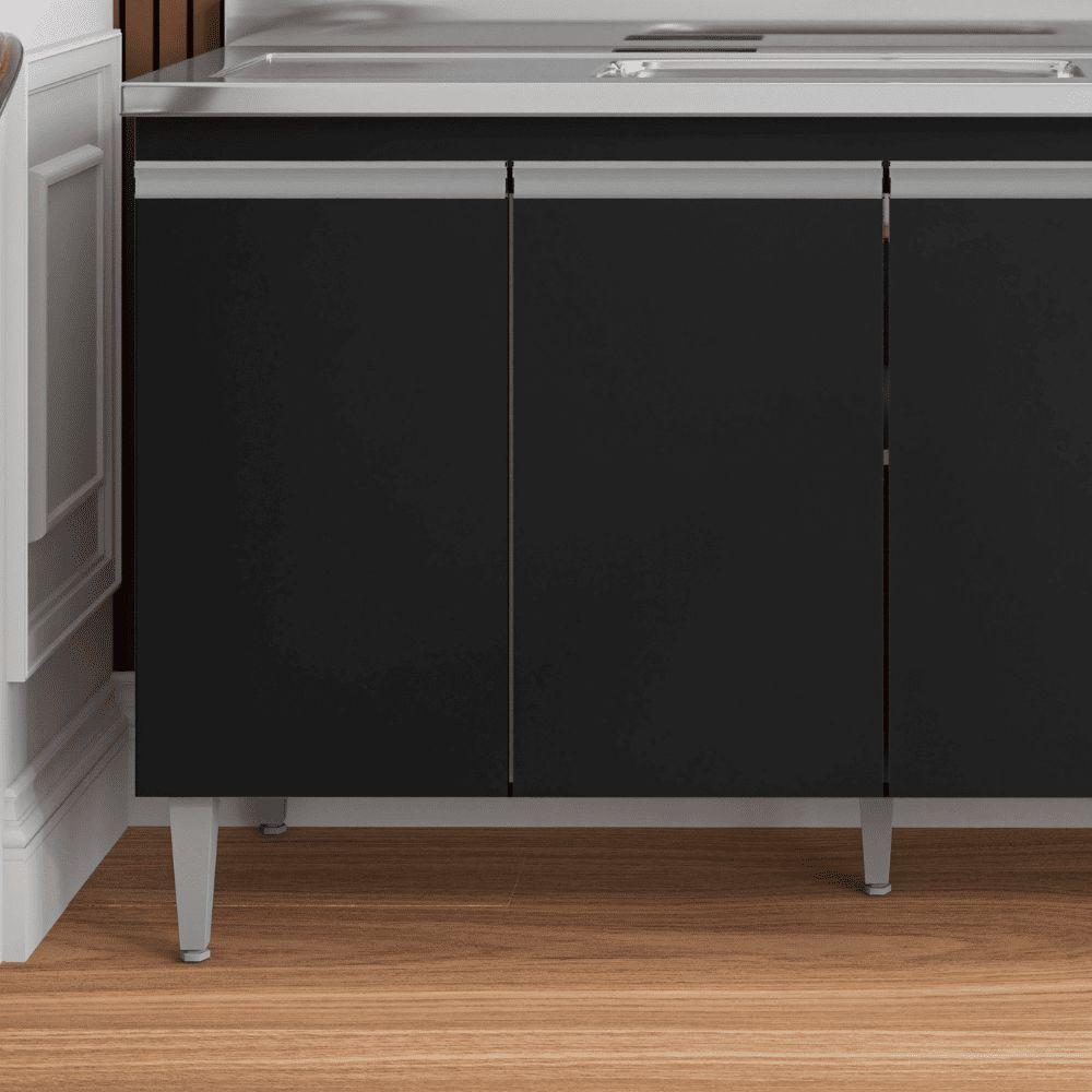 Balcão Gabinete De Pia Para Cozinha Sem Tampo 150cm Tatiane Preto- Mabe Magazine - 3