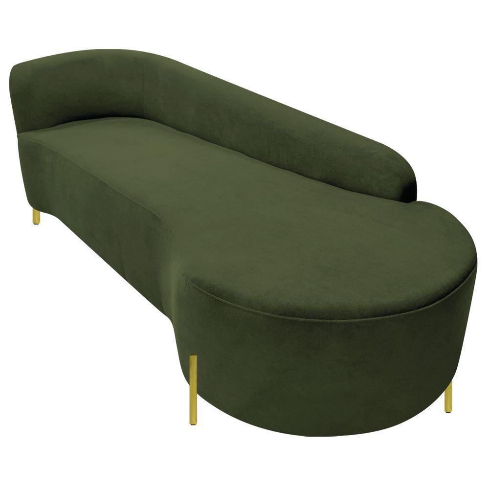 Divã Recamier Orgânico França 200cm Lado Dir Pés Metal Dourado Linho Cor Verde - 3