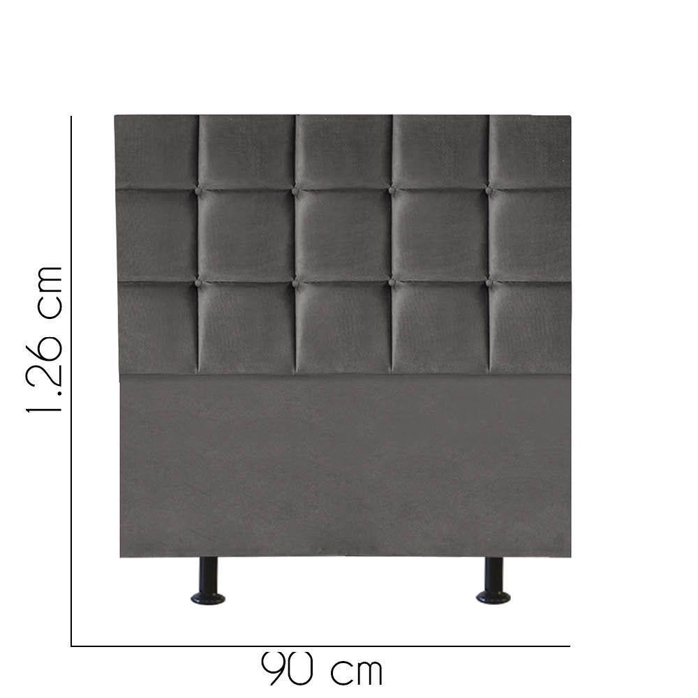 Cabeceira Estofada Cama Box Solteiro 90cm Espanha Suede Cinza Escuro- Mabe Magazine - 2