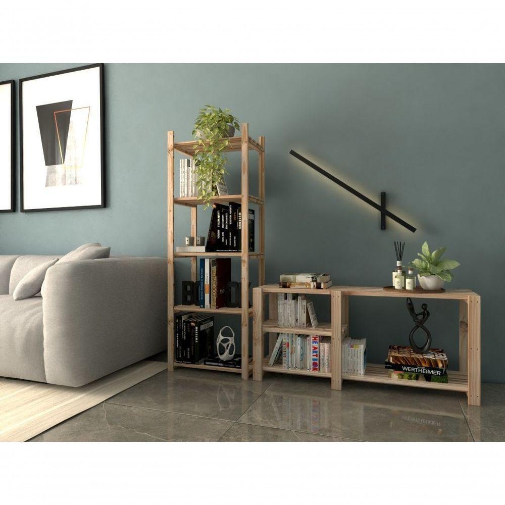 Conjunto Estante Reforçado Moderno 100% Pinus Quarto 5 Tábuas E Aparador Sala 15 Pares Minimalista O - 1