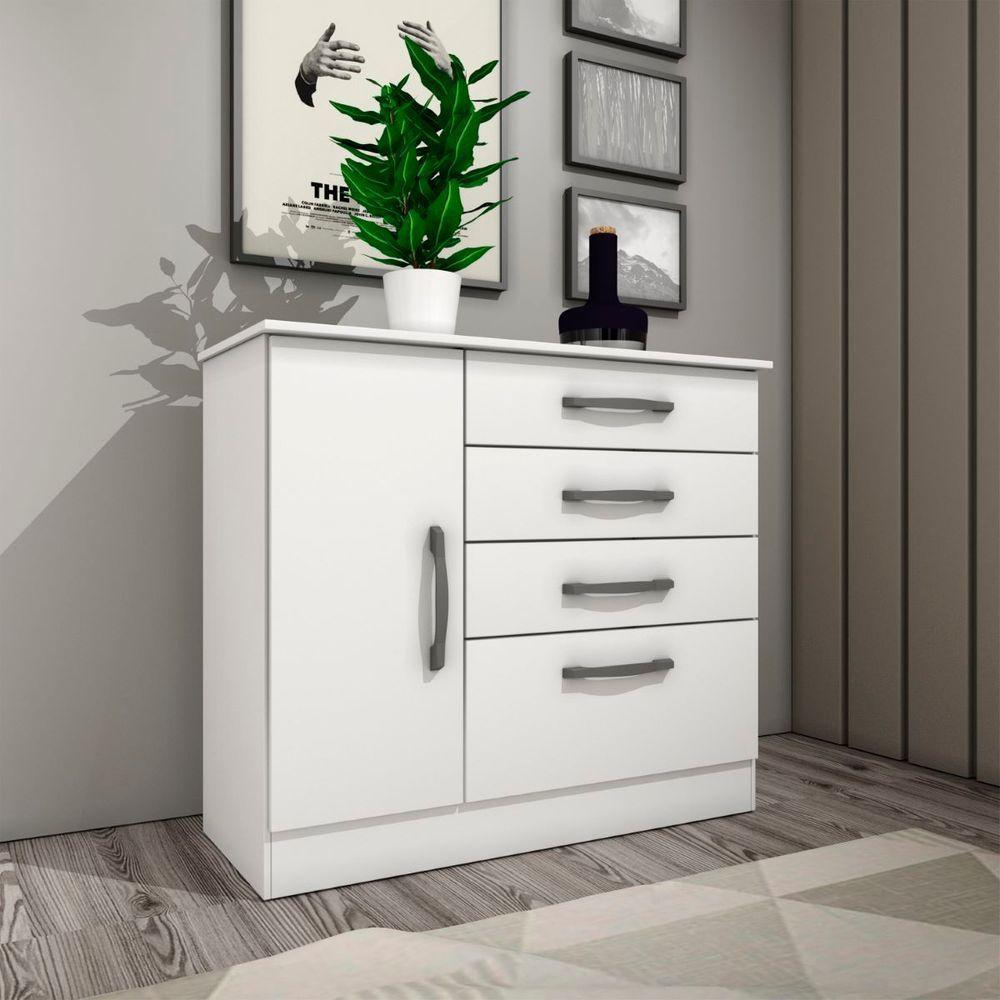Cômoda Chicago 4 Gavetas 1 Portas Tcil Móveis Cor:neve - 2