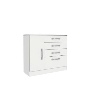 Cômoda Chicago 4 Gavetas 1 Porta MDF com Puxadores Plástico Corrediças Telescópicas Branco Neve