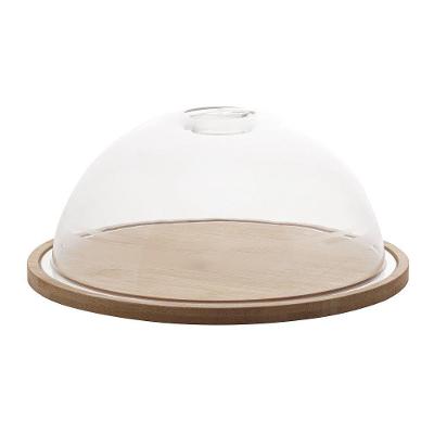 Queijeira 24cm com Tampa em Acrílico e Base em Bambu para Mesa Transparente Lyor