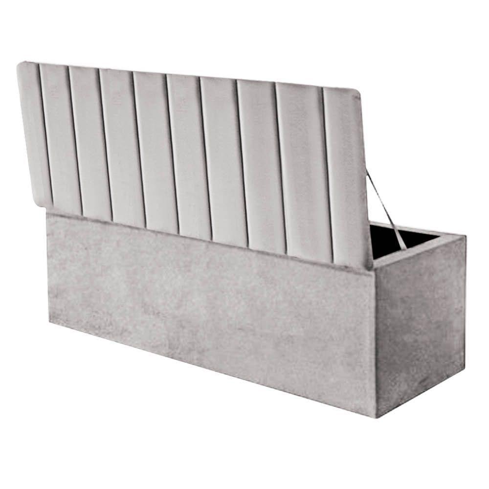 Calçadeira Baú Recamier Estofada Cama De Casal 140cm Carla Suede Cinza Claro- Mabe Magazine - 2