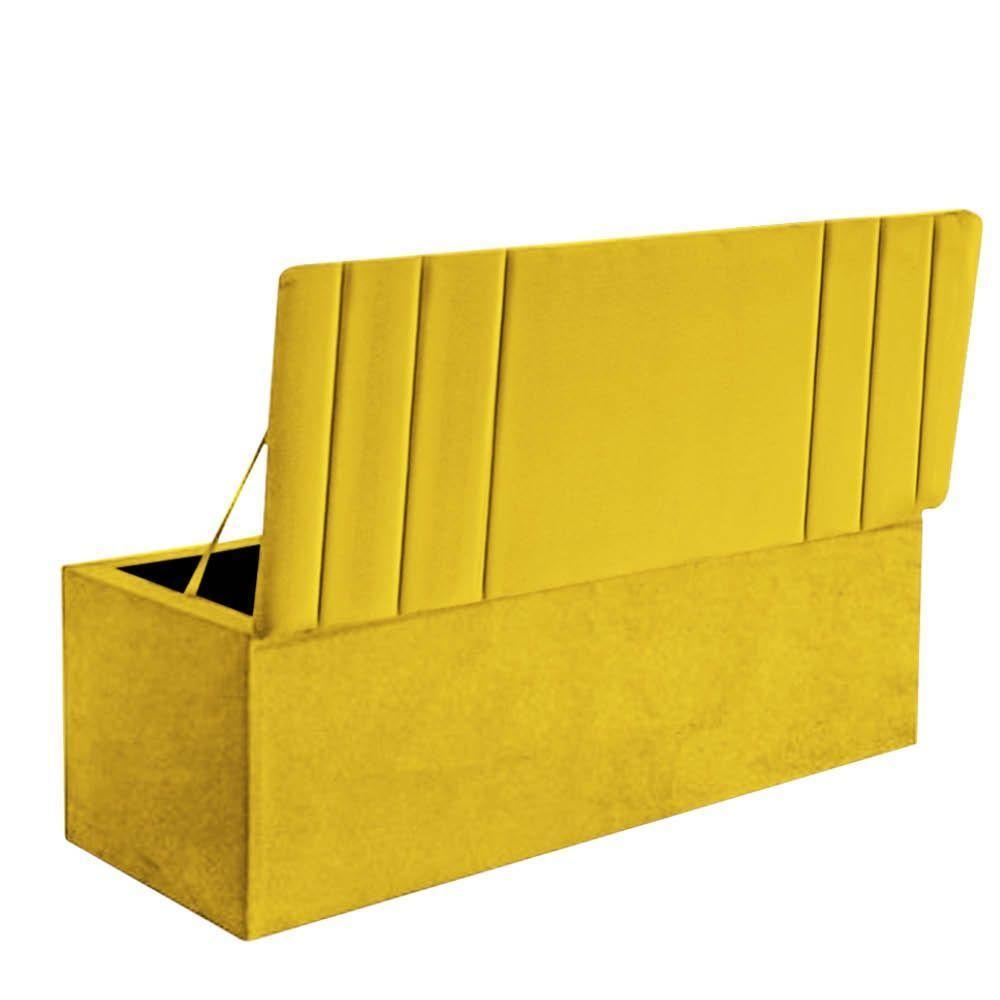 Calçadeira Baú Recamier Estofada Cama De Casal 140cm Grécia Suede Amarelo- Mabe Magazine - 3