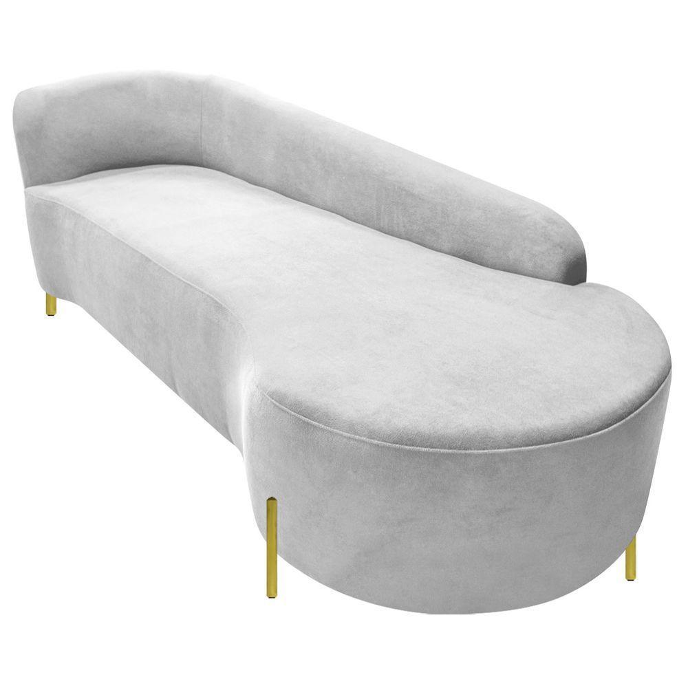 Divã Recamier Orgânico França 180cm Lado Dir Pés Metal Dourado Bouclé Cor Branco - 3
