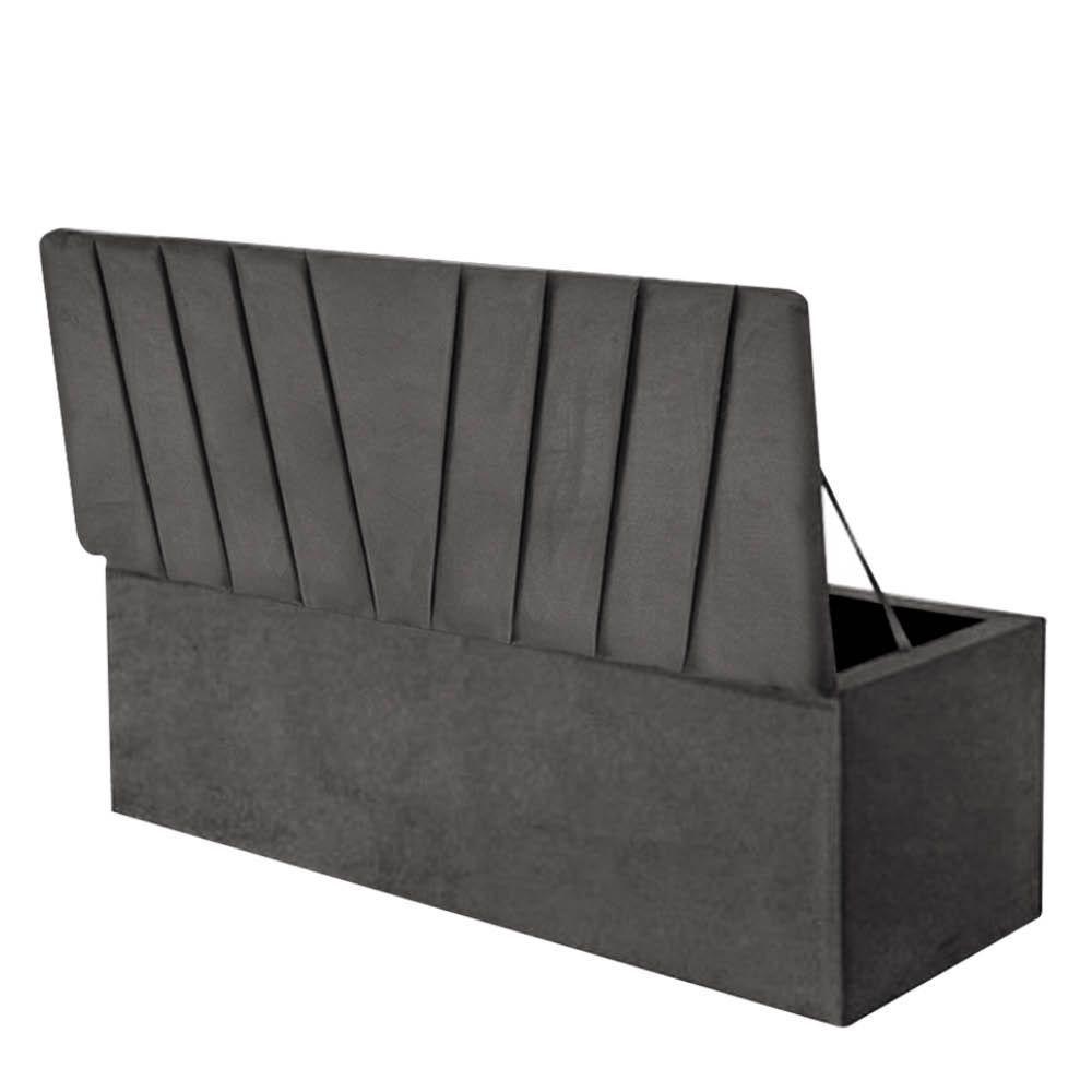 Calçadeira Baú Recamier Estofada Cama King 190cm Bélgica Suede Cinza Escuro- Mabe Magazine - 2