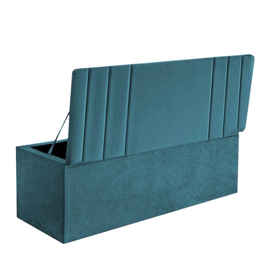 Calçadeira Baú Recamier Estofada Cama De Solteiro 90cm Grécia Suede Azul Turquesa- Mabe Magazine - 3