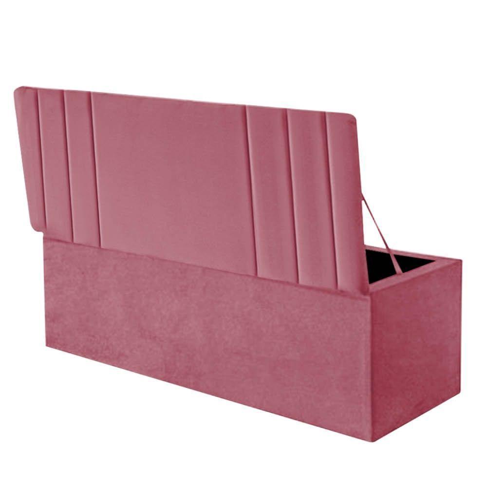 Calçadeira Baú Recamier Estofada Cama De Solteiro 100cm Grécia Suede Rosa Bebe- Mabe Magazine - 2