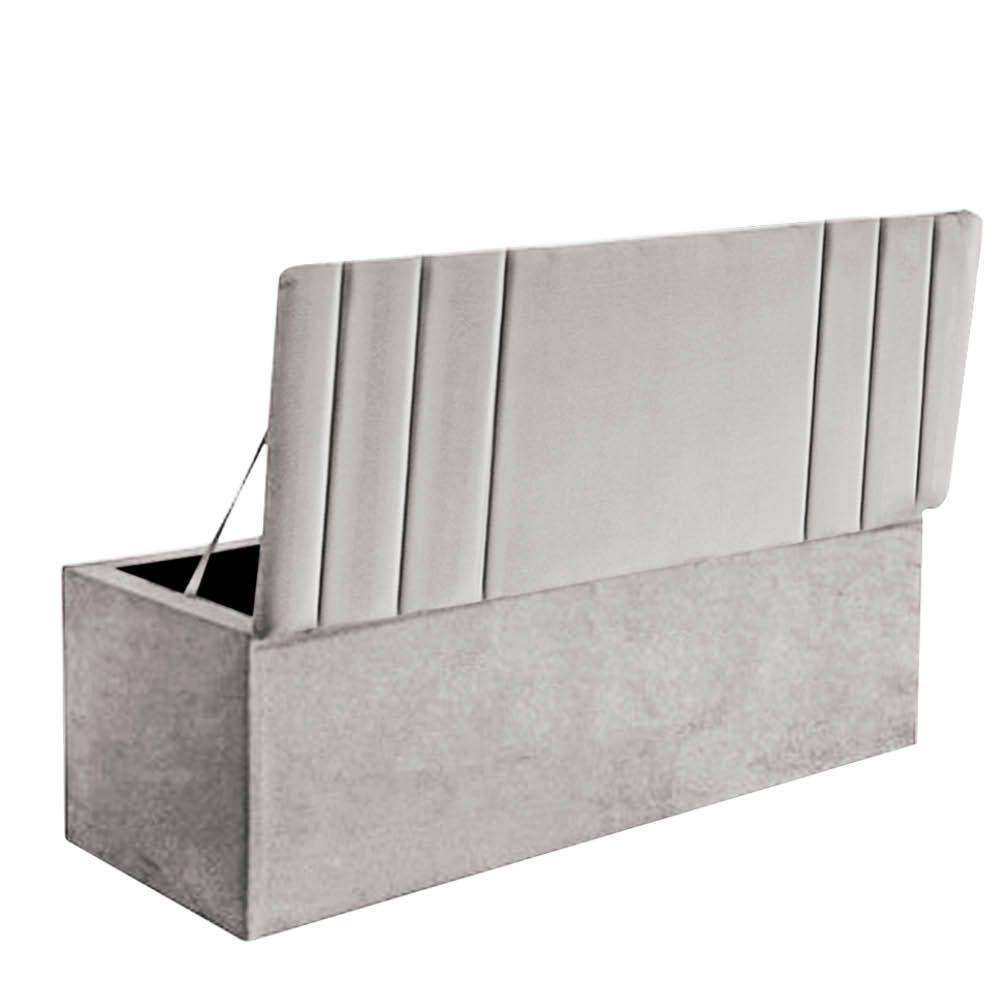Calçadeira Baú Recamier Estofada Cama De Solteiro 90cm Grécia Suede Cinza Claro- Mabe Magazine - 3