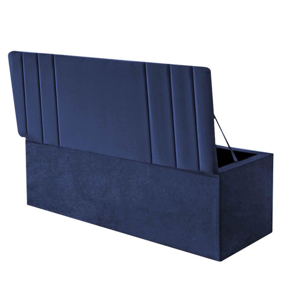 Calçadeira Baú Recamier Estofada Cama De Solteiro 90cm Grécia Suede Azul- Mabe Magazine - 2