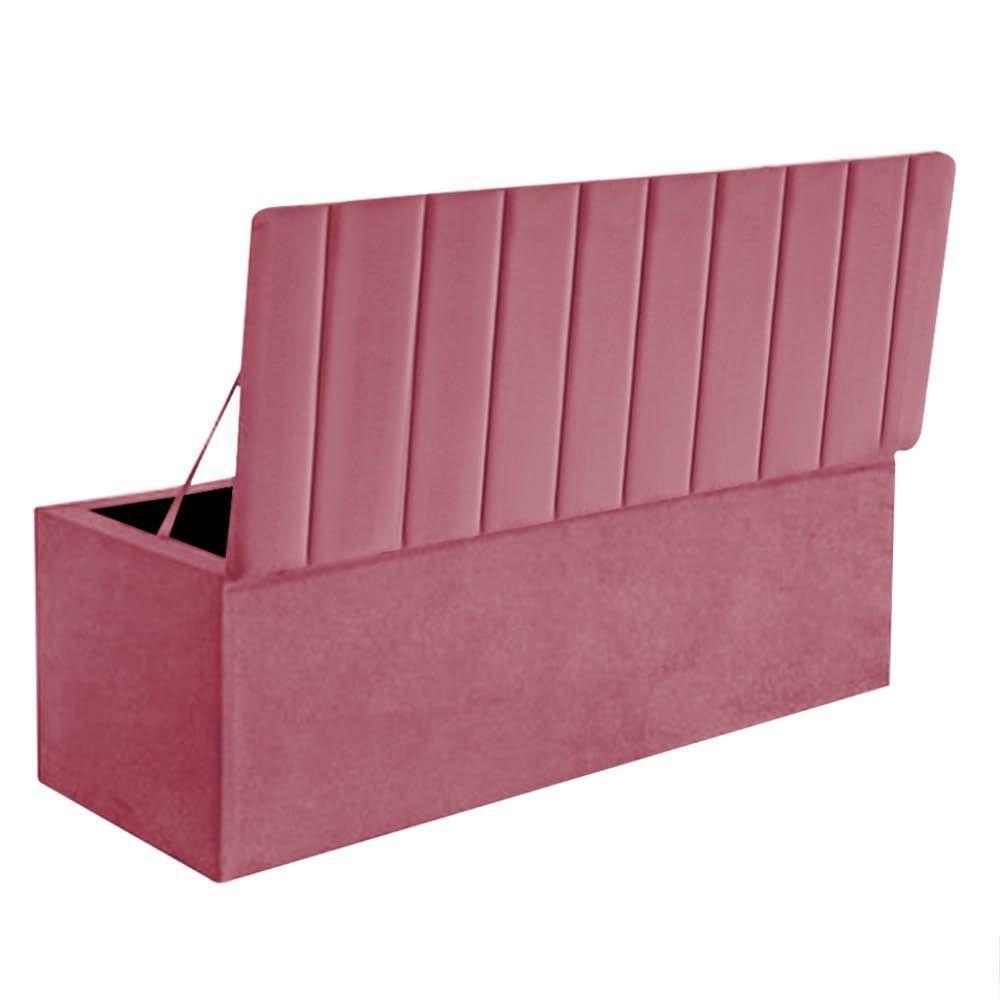 Calçadeira Baú Recamier Estofada Cama De Solteiro 90cm Carla Suede Rosa Bebe- Mabe Magazine - 3