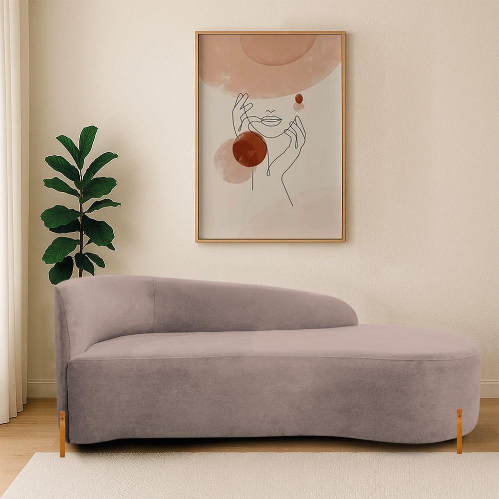 Divã Recamier Orgânico França 180cm Lado Dir Pés Madeira Linho Cor Rosê - 1