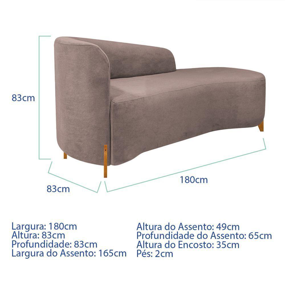 Divã Recamier Orgânico França 180cm Lado Dir Pés Madeira Linho Cor Rosê - 6