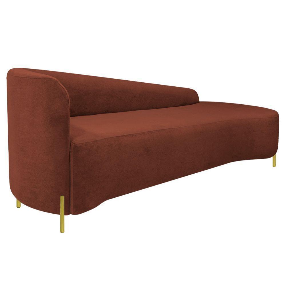 Divã Recamier Orgânico França 250cm Lado Dir Pés Metal Dourado Bouclé Terracota - 4