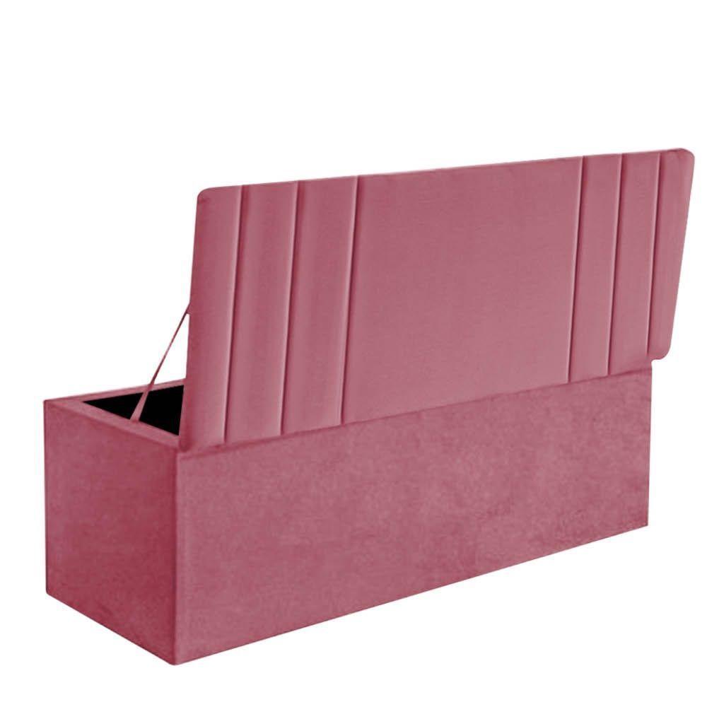 Calçadeira Baú Recamier Estofada Cama De Casal 140cm Grécia Suede Rosa Bebe- Mabe Magazine - 3
