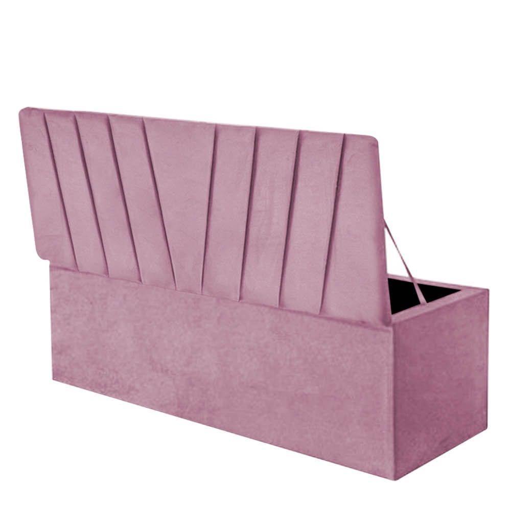 Calçadeira Baú Recamier Estofada Cama Queen 160cm Bélgica Suede Rosa Bebe- Mabe Magazine - 2