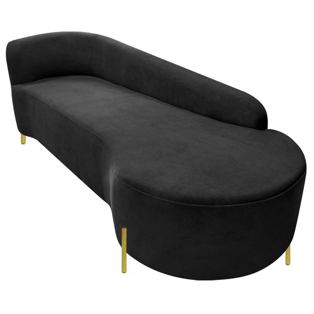 Divã Recamier Orgânico França 250cm Lado Dir Pés Metal Dourado Bouclé Cor Preto - 3