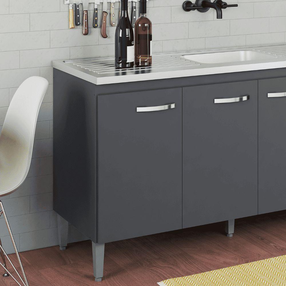 Balcão Gabinete De Pia Cozinha Multiuso 150cm Sem Tampo Gabriela Cinza Fosco- Mabe Magazine - 3