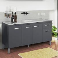 Balcão Gabinete De Pia Cozinha Multiuso 150cm Sem Tampo Gabriela Cinza Fosco- Mabe Magazine - 1