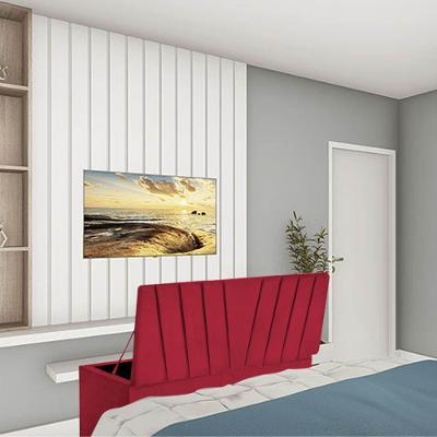 Calçadeira Baú Recamier Estofada Cama Queen 160cm Bélgica Corino Vermelho- Mabe Magazine