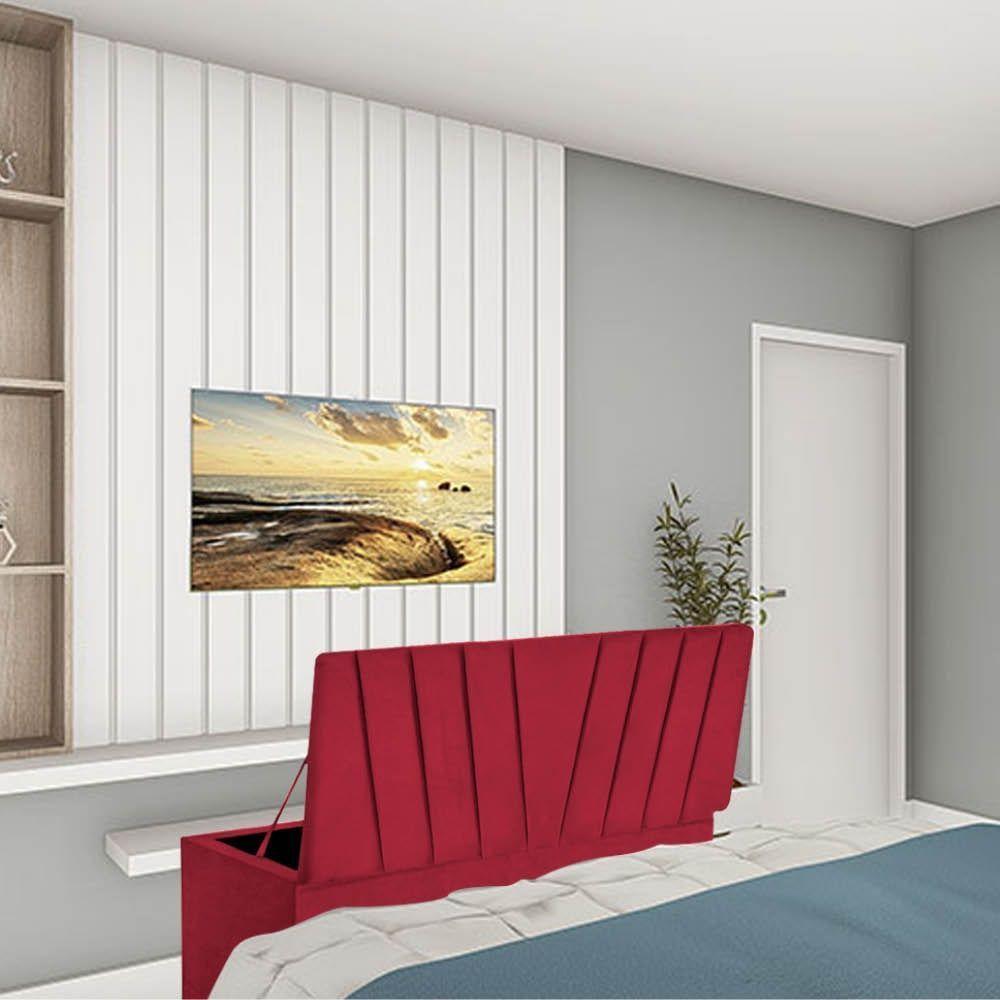 Calçadeira Baú Recamier Estofada Cama De Solteiro 100cm Bélgica Corino Vermelho- Mabe Magazine - 1
