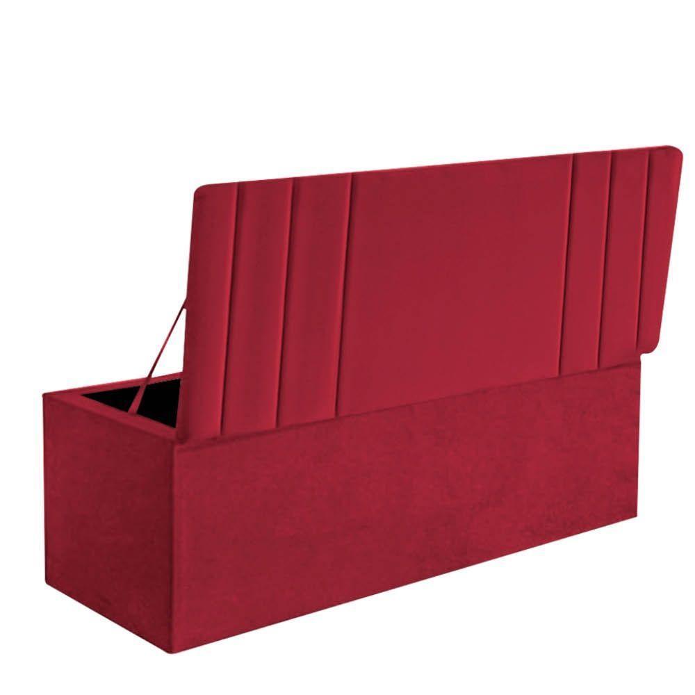 Calçadeira Baú Recamier Estofada Cama De Casal 140cm Grécia Corino Vermelho- Mabe Magazine - 3