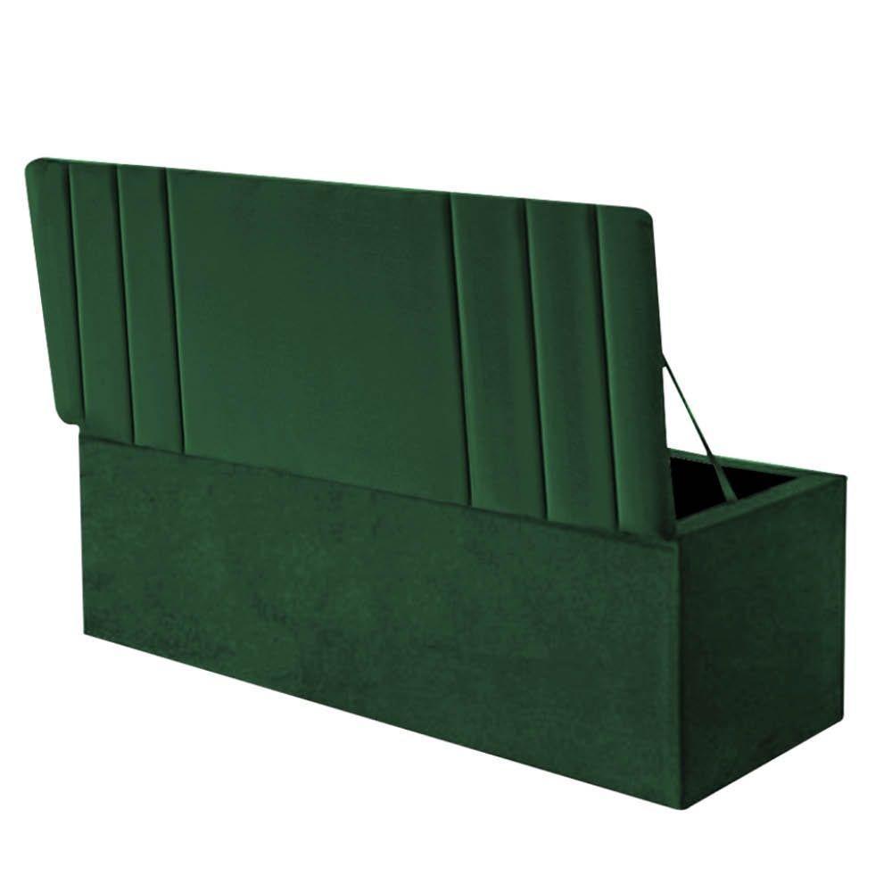 Calçadeira Baú Recamier Estofada Cama De Solteiro 100cm Grécia Corino Verde- Mabe Magazine - 2