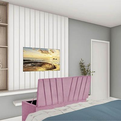 Calçadeira Baú Recamier Estofada Cama King 190cm Bélgica Corino Rosa Bebe- Mabe Magazine