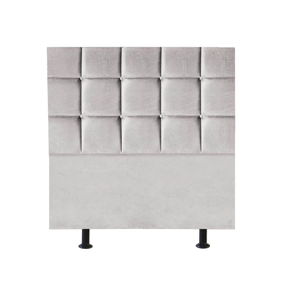 Cabeceira Estofada Cama Box Solteiro 90cm Espanha Suede Cinza Claro- Mabe Magazine - 1