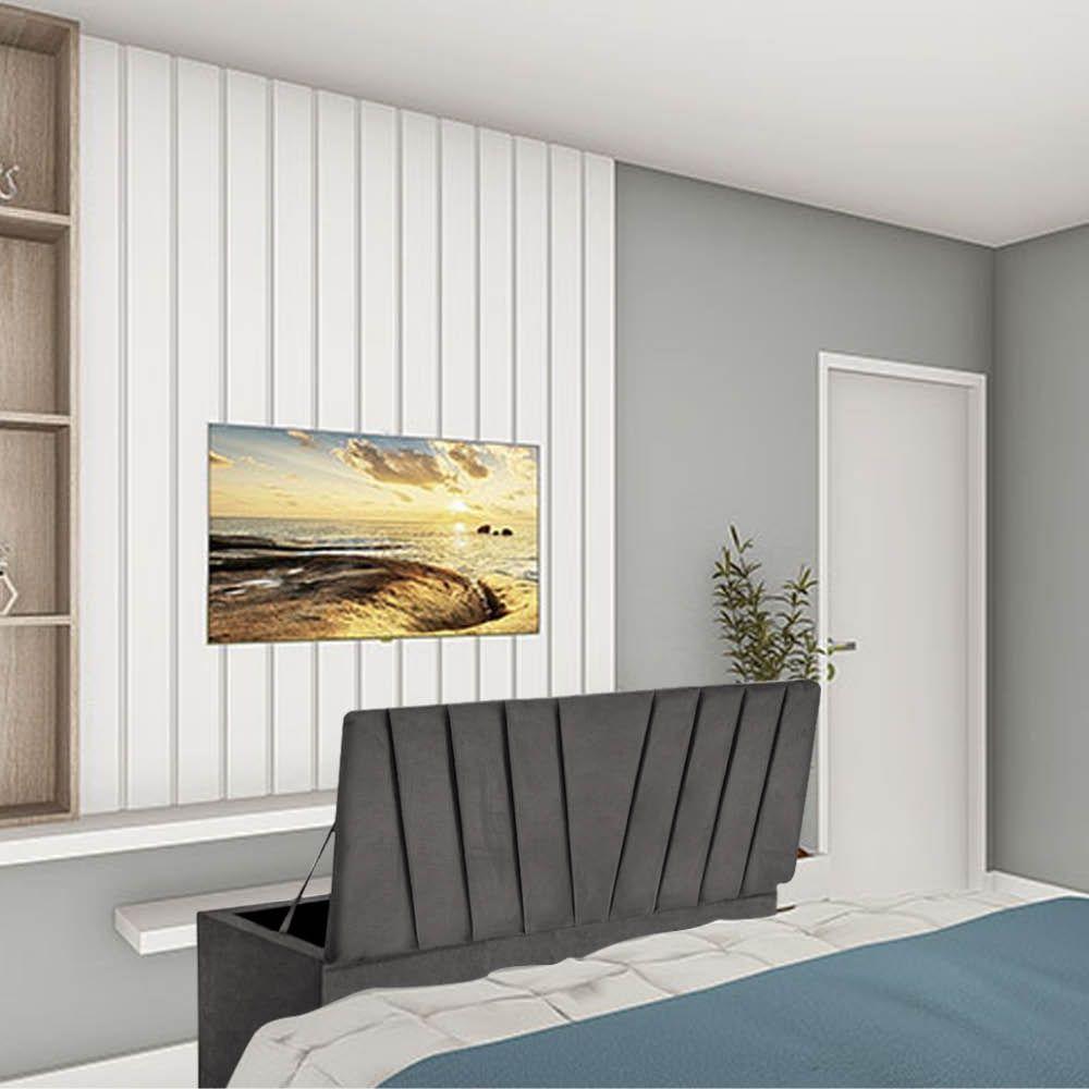 Calçadeira Baú Recamier Estofada Cama De Casal 140cm Bélgica Corino Cinza Escuro- Mabe Magazine - 1