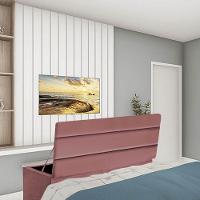 Calçadeira Baú Recamier Estofada Cama King 190cm Argentina Suede Rose- Mabe Magazine - 1