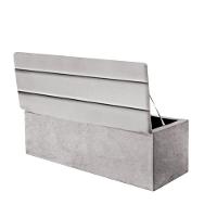 Calçadeira Baú Recamier Estofada Cama King 190cm Argentina Corino Cinza Claro- Mabe Magazine - 2