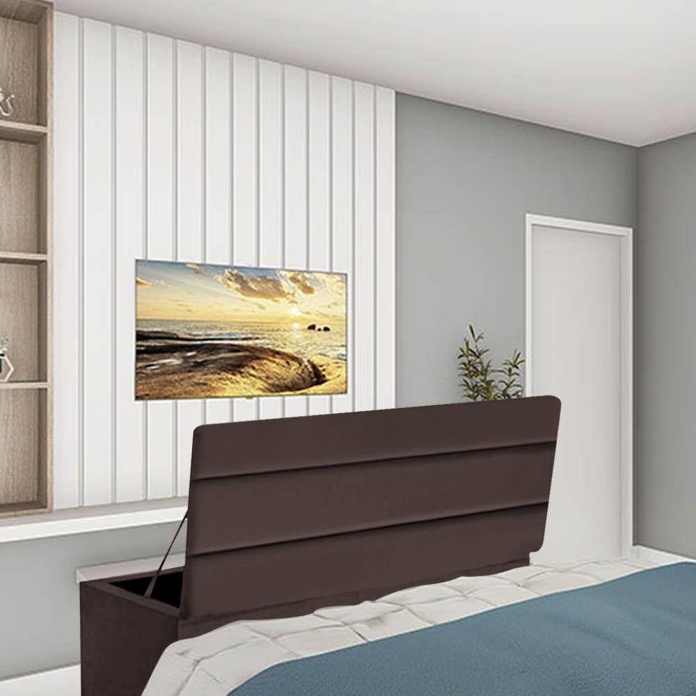 Calçadeira Baú Recamier Estofada Cama Queen 160cm Argentina Corino Marrom- Mabe Magazine - 1