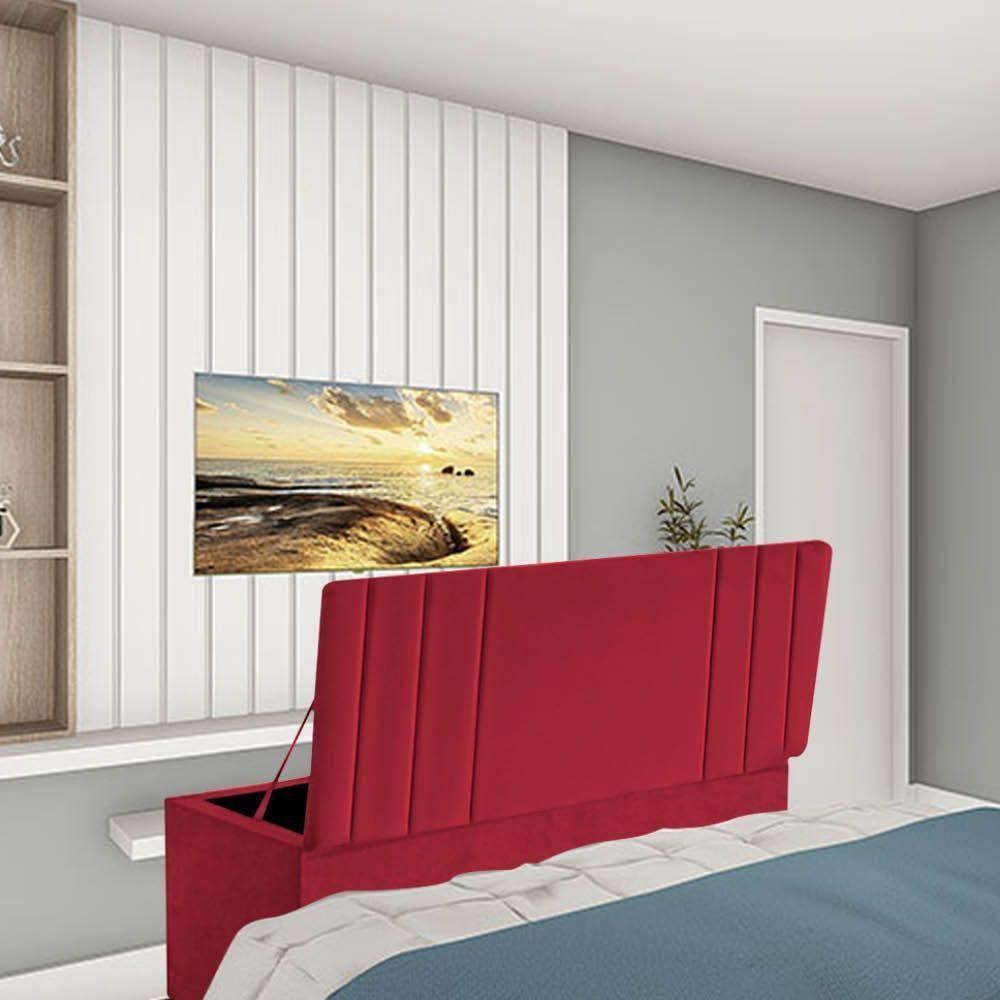 Calçadeira Baú Recamier Estofada Cama King 190cm Grécia Suede Vermelho- Mabe Magazine - 1