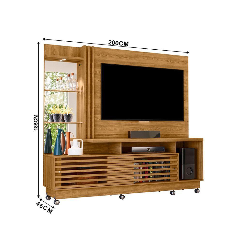 Estante De Tv 60 Pol 200cm Com Rodízio Sala De Estar Lumari Cumaru M20 - D'rossi - 3