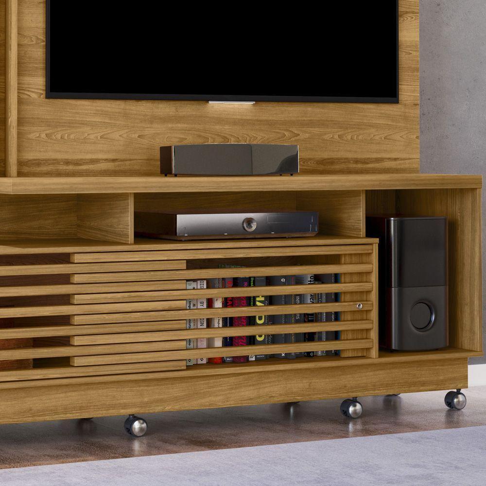 Estante De Tv 60 Pol 200cm Com Rodízio Sala De Estar Lumari Cumaru M20 - D'rossi - 4