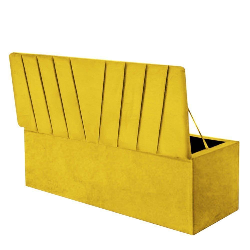 Calçadeira Baú Recamier Estofada Cama Queen 160cm Bélgica Corino Amarelo- Mabe Magazine - 2