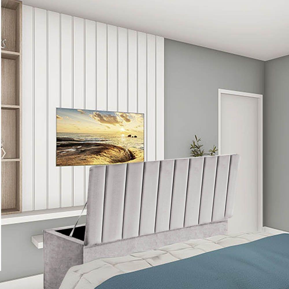 Calçadeira Baú Recamier Estofada Cama De Solteiro 100cm Carla Corino Cinza Claro- Mabe Magazine - 1