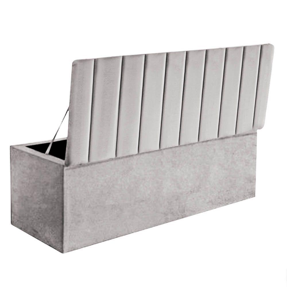 Calçadeira Baú Recamier Estofada Cama De Solteiro 100cm Carla Corino Cinza Claro- Mabe Magazine - 3