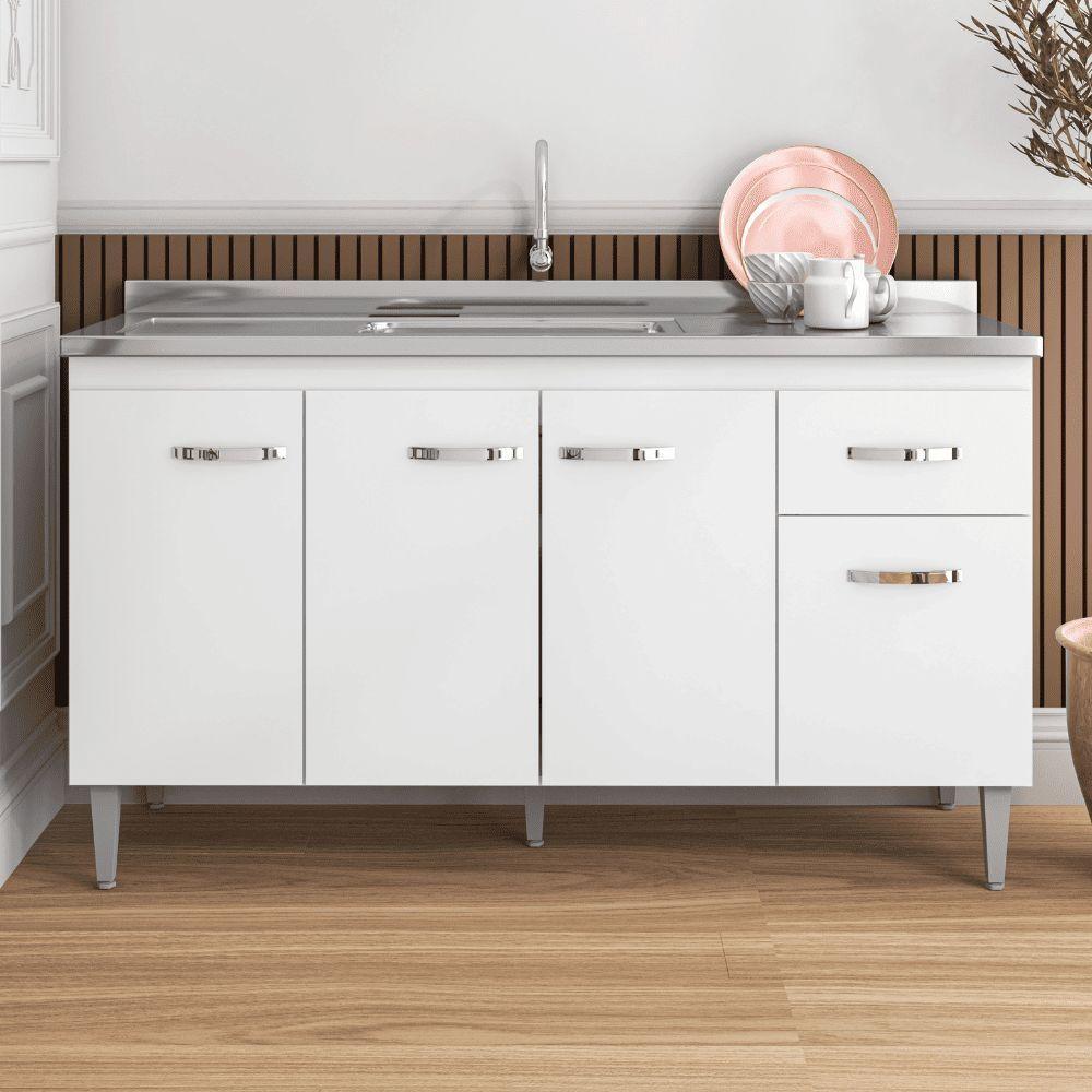 Balcão Gabinete De Pia Cozinha Multiuso 150cm Sem Tampo Gabriela Branco- Mabe Magazine - 1