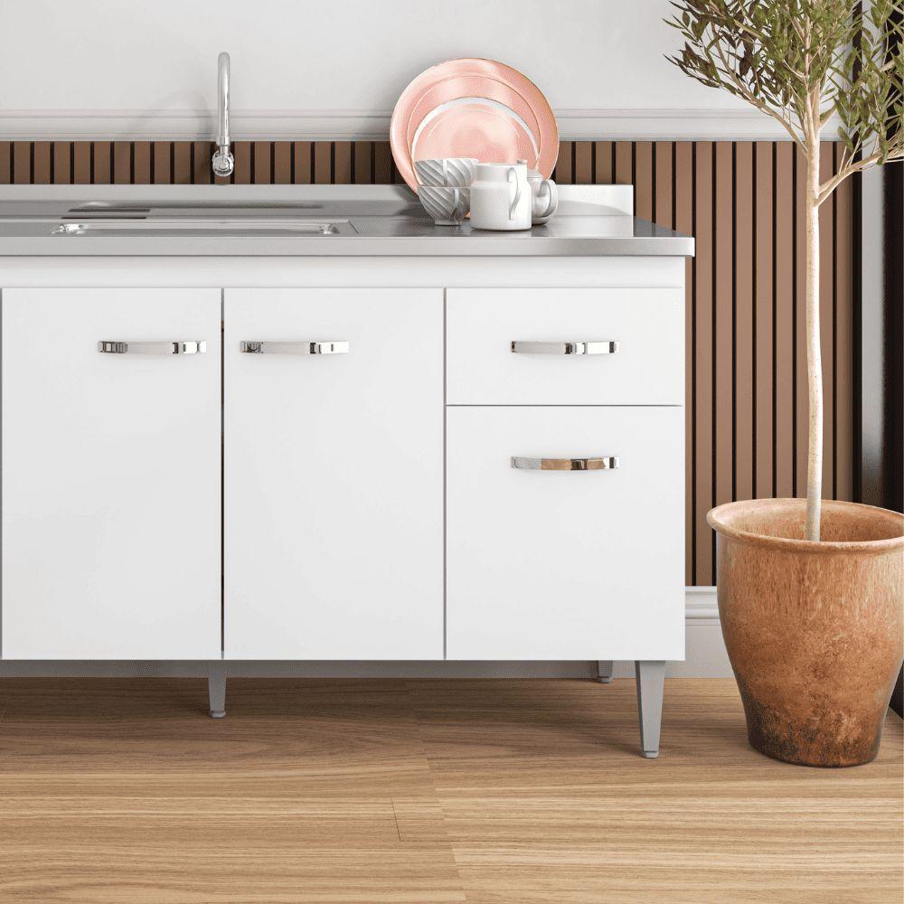 Balcão Gabinete De Pia Cozinha Multiuso 150cm Sem Tampo Gabriela Branco- Mabe Magazine - 3