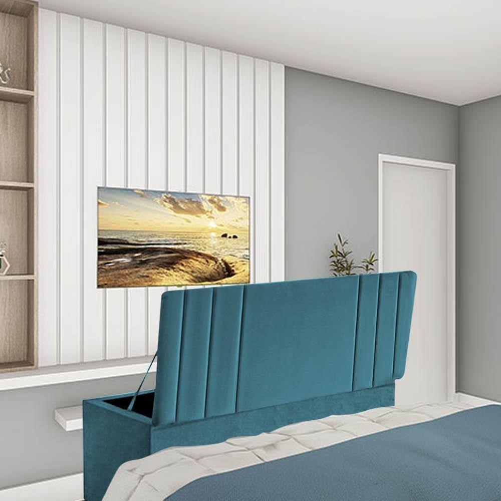 Calçadeira Baú Recamier Estofada Cama De Solteiro 100cm Grécia Corino Azul Turquesa- Mabe Magazine - 1