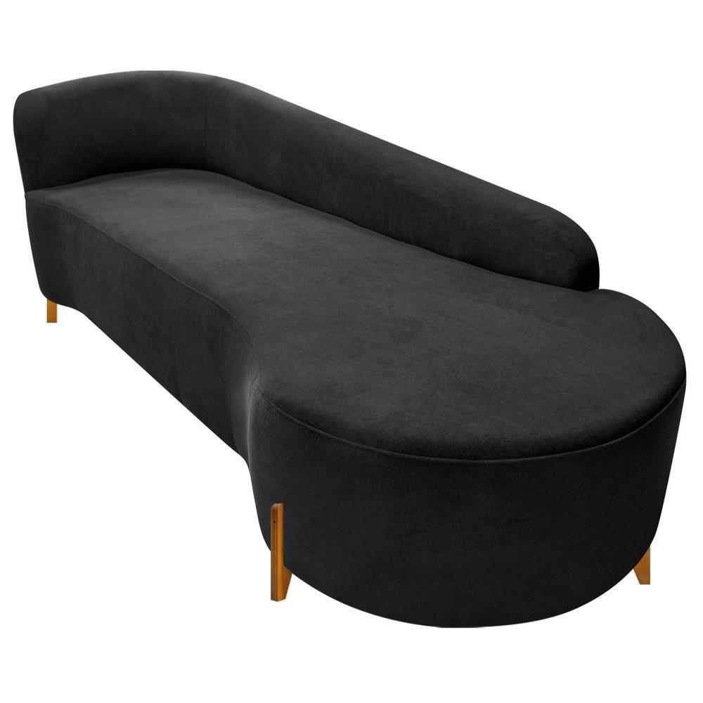 Divã Recamier Orgânico França 180cm Lado Dir Pés Madeira Bouclé Cor Preto - 3