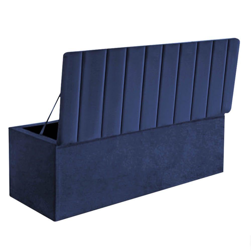 Calçadeira Baú Recamier Estofada Cama Queen 160cm Carla Corino Azul- Mabe Magazine - 3