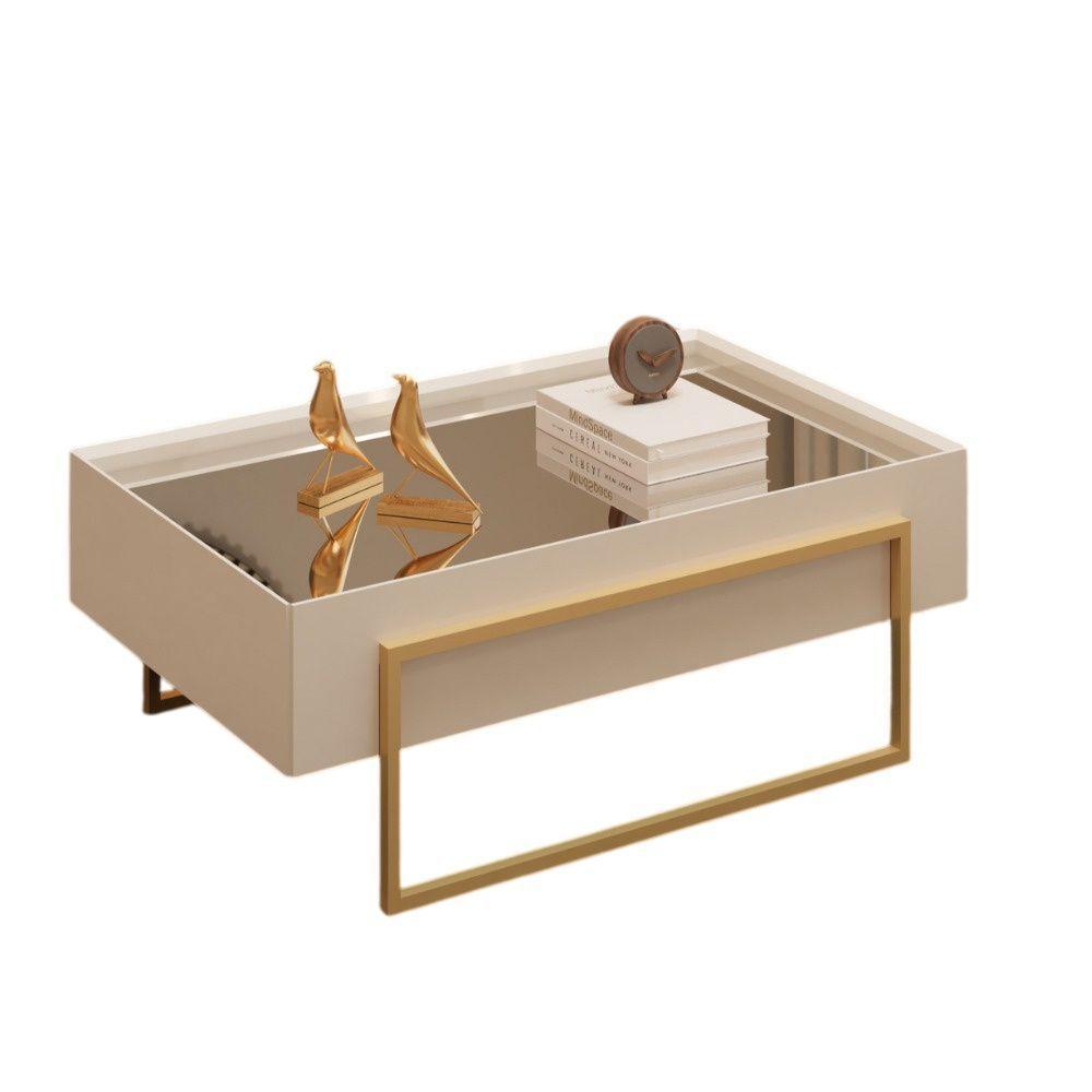 Mesa De Centro Com Tampo Espelhado E Pés Em Metal Dourado Kika Off White - Mabe Magazine - 2