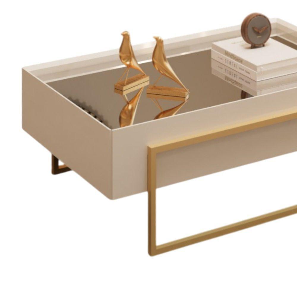 Mesa De Centro Com Tampo Espelhado E Pés Em Metal Dourado Kika Off White - Mabe Magazine - 3