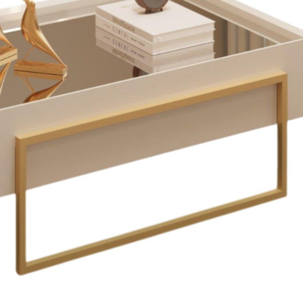Mesa De Centro Com Tampo Espelhado E Pés Em Metal Dourado Kika Off White - Mabe Magazine - 4