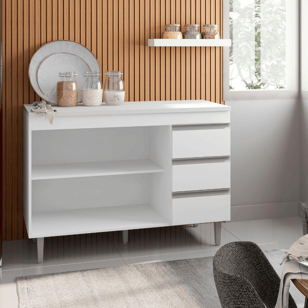 Balcão Gabinete De Pia Para Cozinha Sem Tampo 120cm Andréia Branco- Mabe Magazine - 3