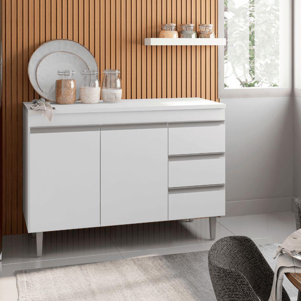 Balcão Gabinete De Pia Para Cozinha Sem Tampo 100cm Andréia Branco- Mabe Magazine - 1